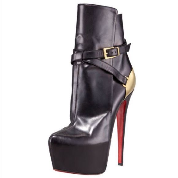 Christian Louboutin Shoes - Christian Louboutin Equestria Heel-Plate Red Black Leather Platform Ankle Boots